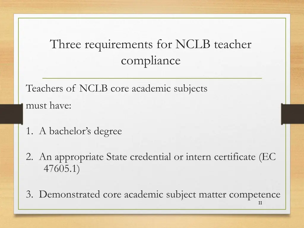 three requirements for nclb teacher compliance