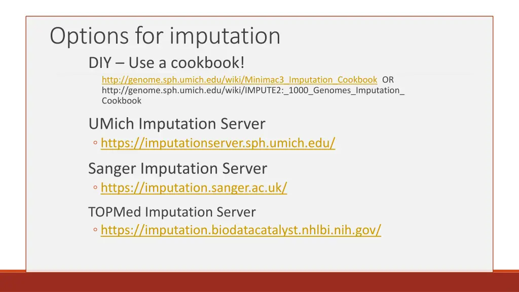 options for imputation diy use a cookbook http