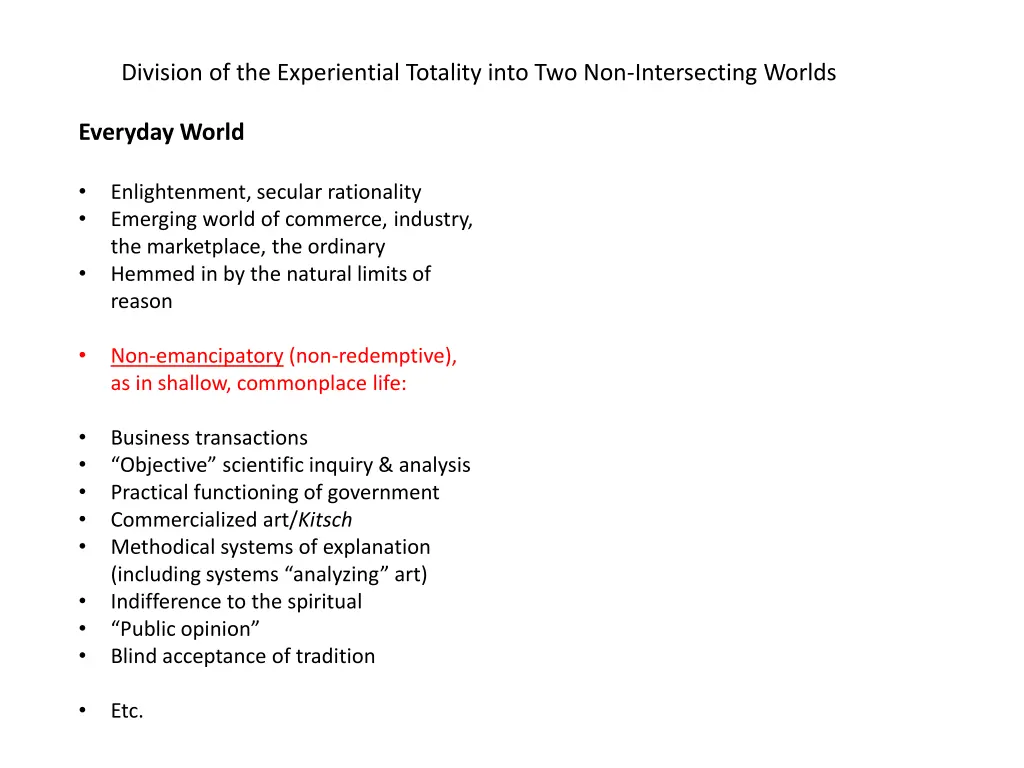 division of the experiential totality into 14