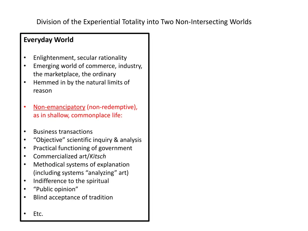 division of the experiential totality into 15