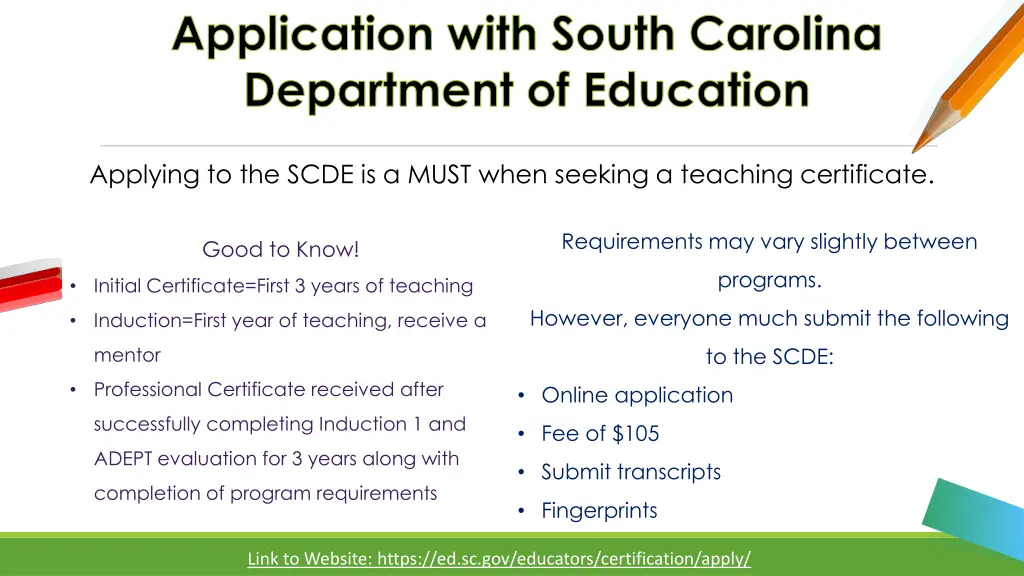 application with south carolina department