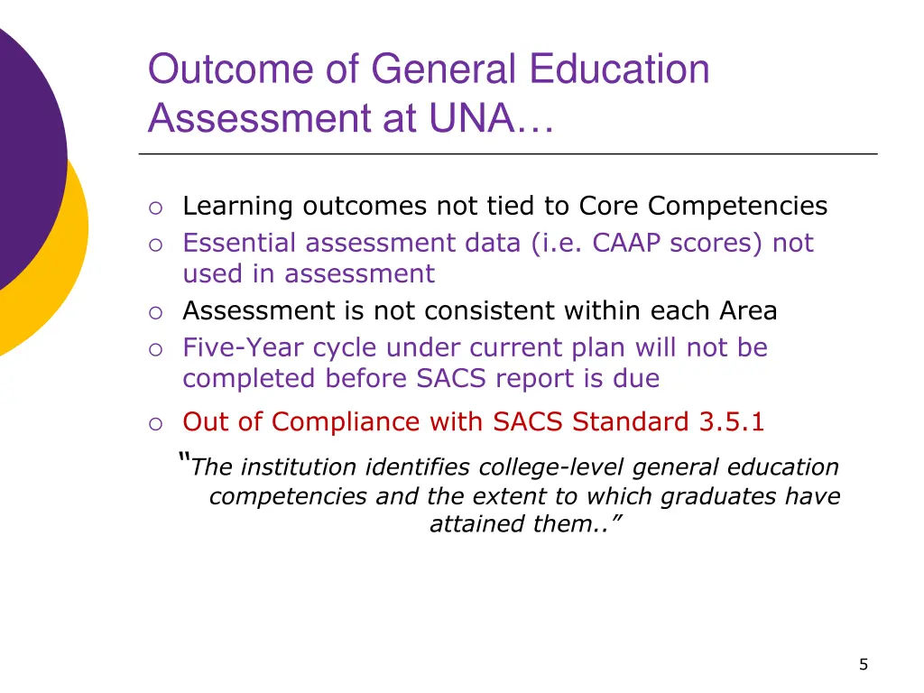outcome of general education assessment at una