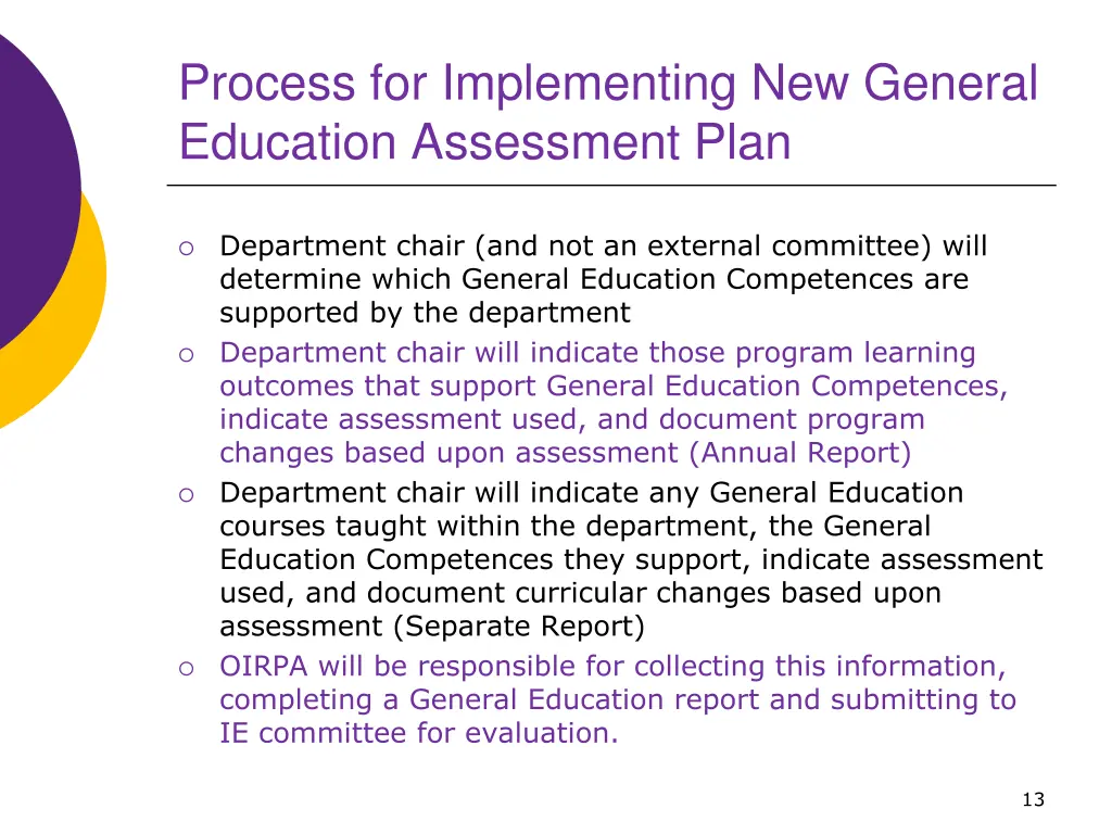process for implementing new general education