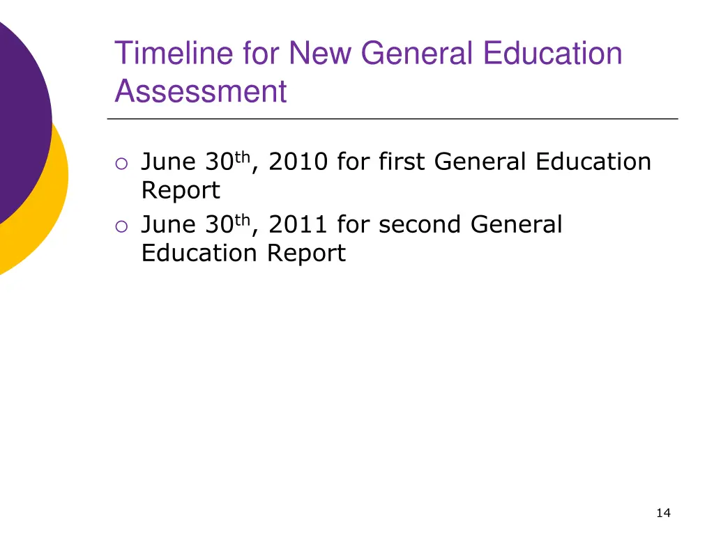 timeline for new general education assessment