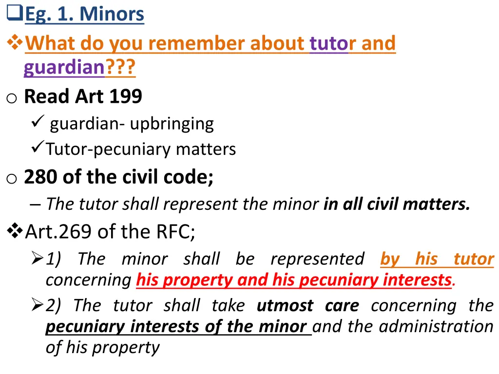eg 1 minors what do you remember about tutor