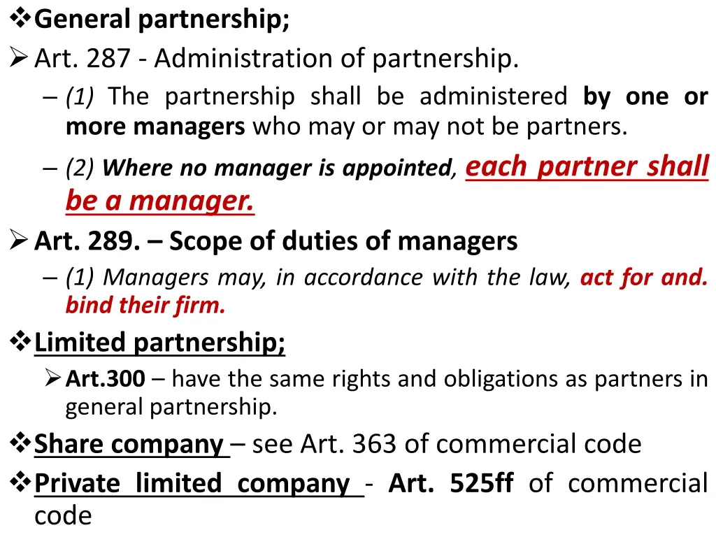 general partnership art 287 administration