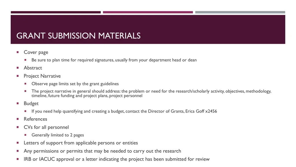 grant submission materials