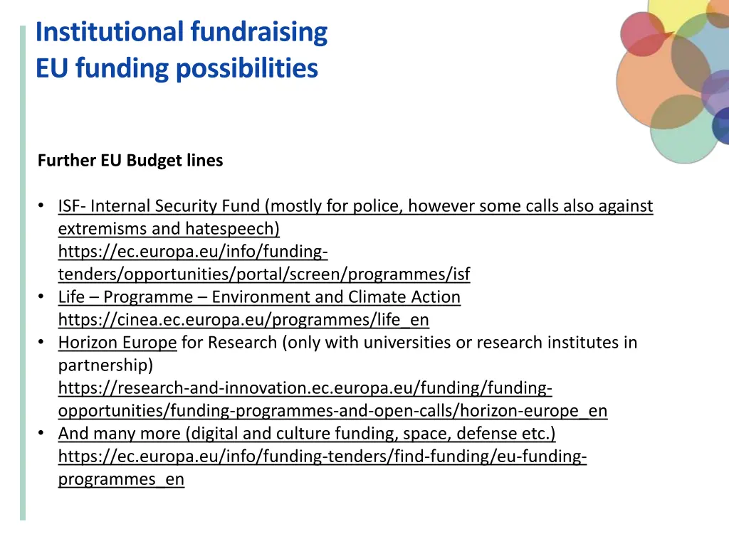 institutional fundraising eu funding possibilities 5