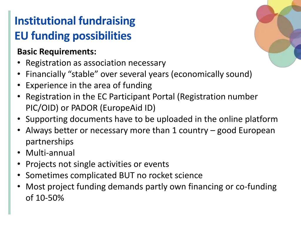 institutional fundraising eu funding possibilities