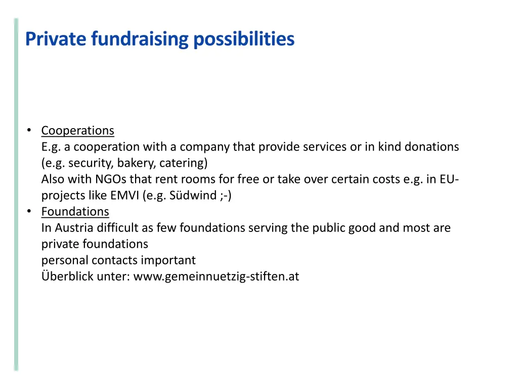 private fundraising possibilities 1