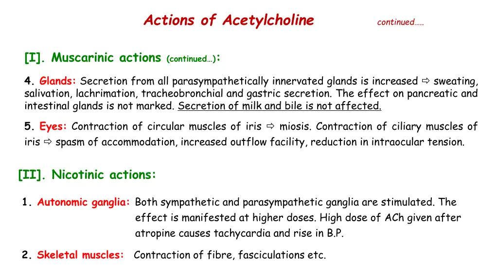 actions of acetylcholine continued