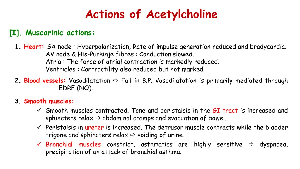 actions of acetylcholine