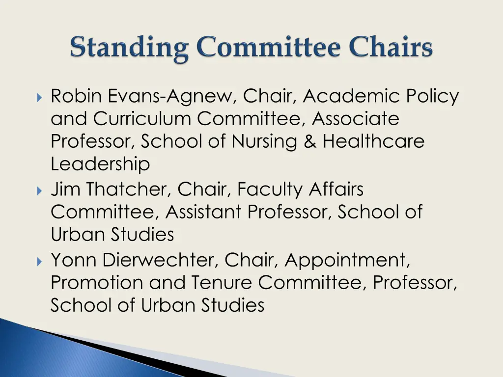 robin evans agnew chair academic policy