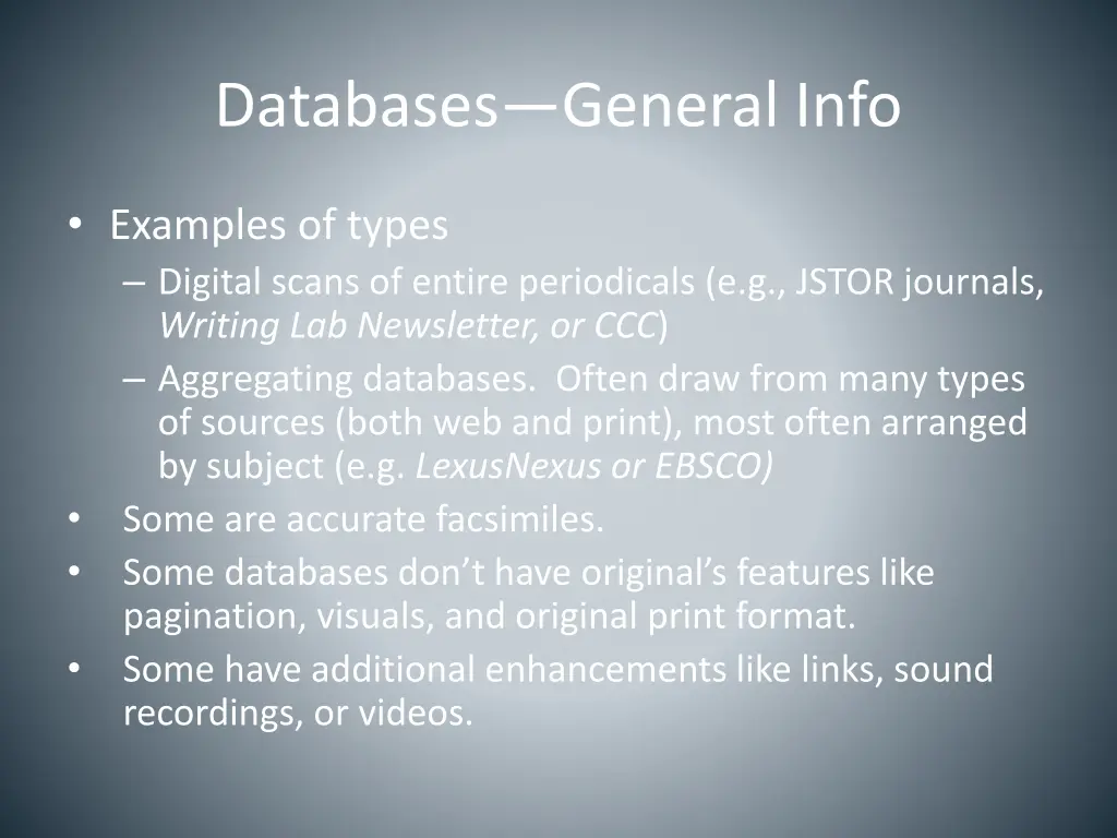 databases general info