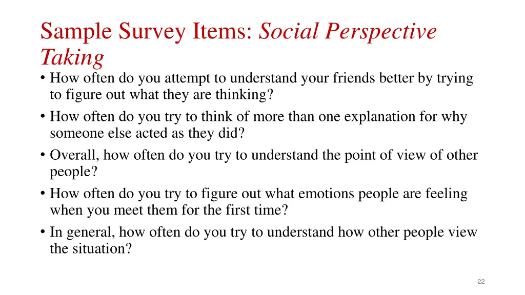 sample survey items social perspective taking