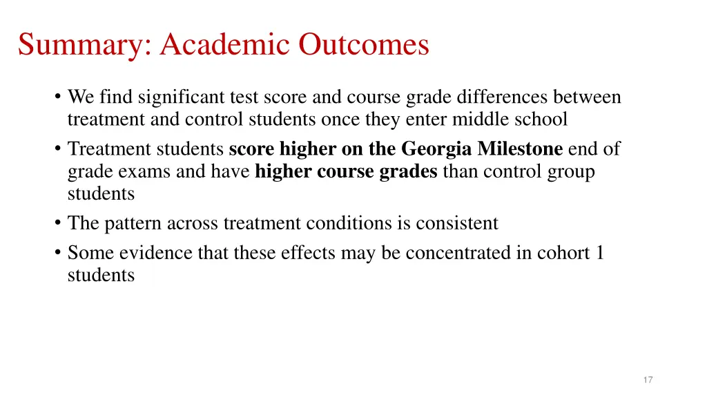 summary academic outcomes