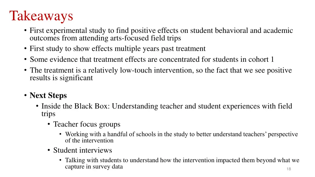 takeaways first experimental study to find