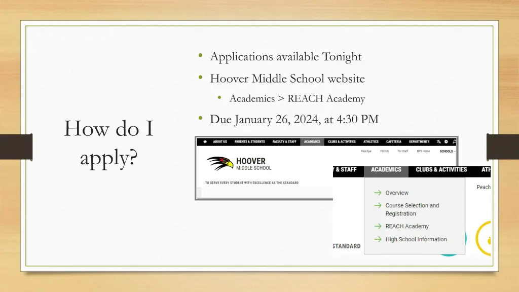 applications available tonight hoover middle