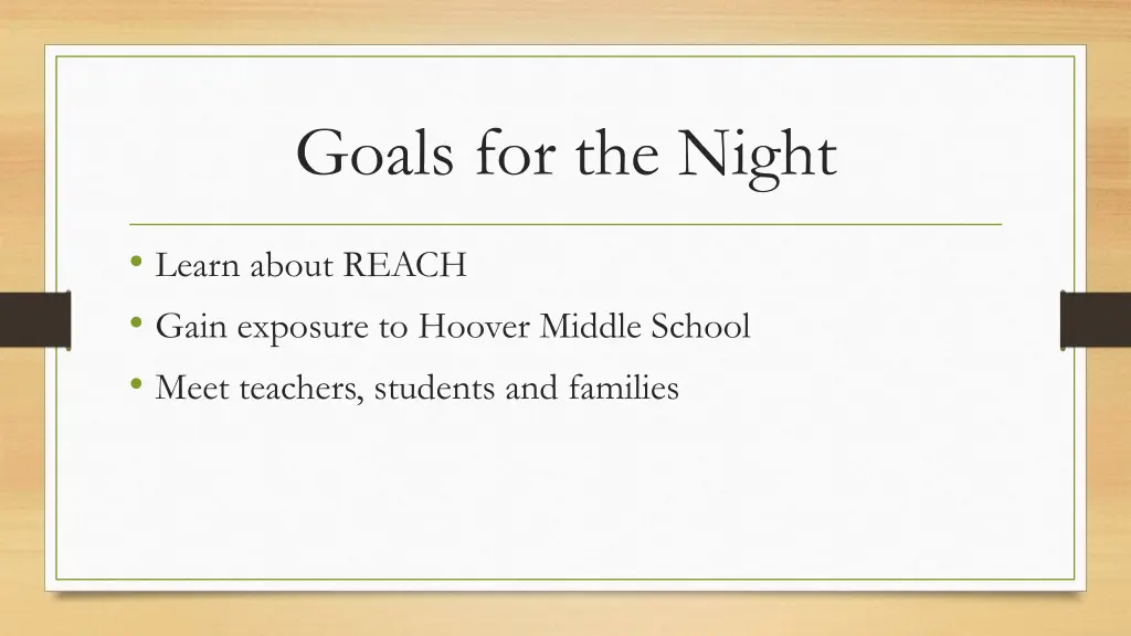 goals for the night