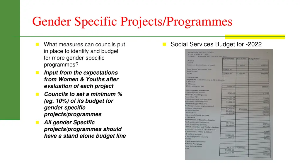 gender specific projects programmes 2