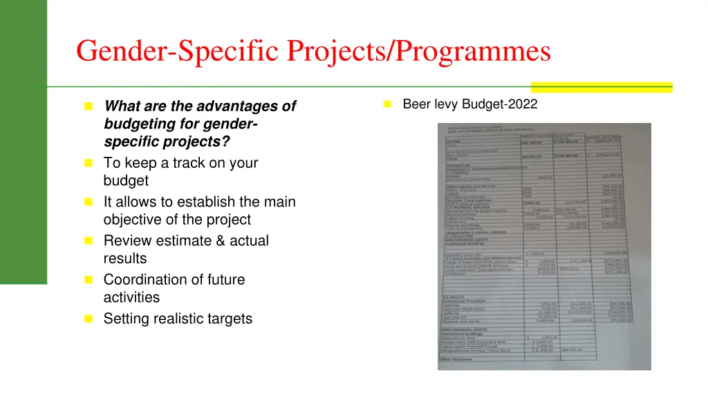 gender specific projects programmes