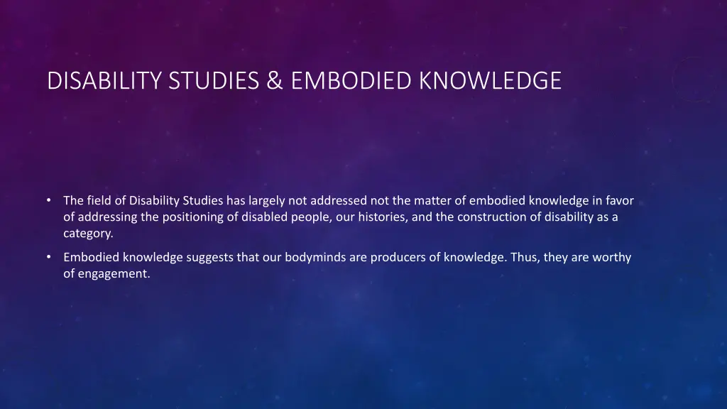 disability studies embodied knowledge
