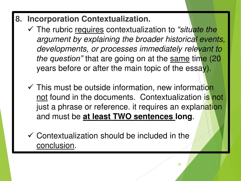 8 incorporation contextualization the rubric