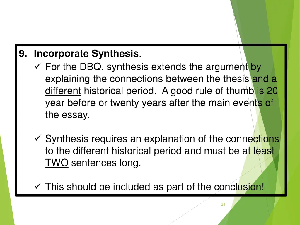 9 incorporate synthesis for the dbq synthesis
