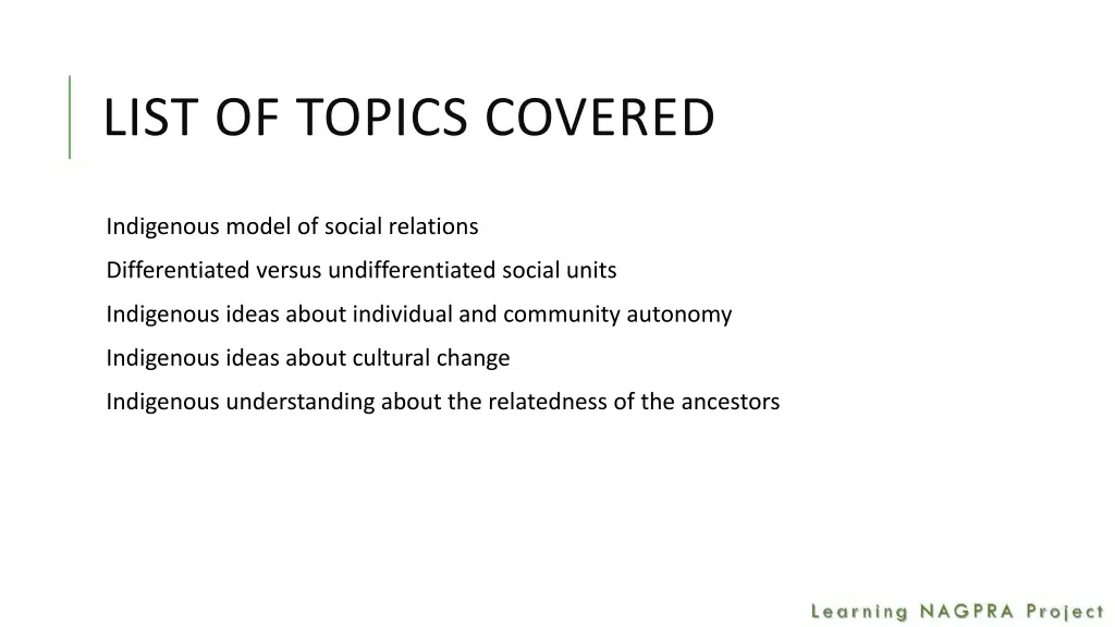 list of topics covered