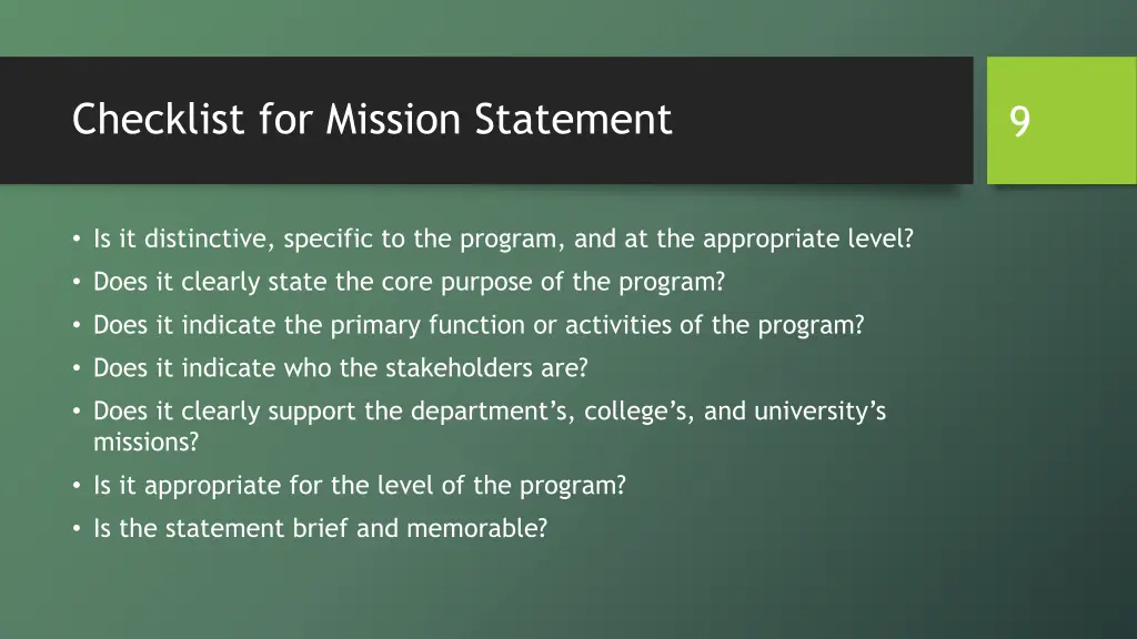 checklist for mission statement