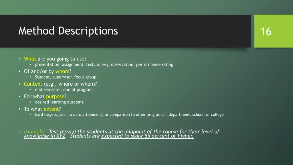 method descriptions