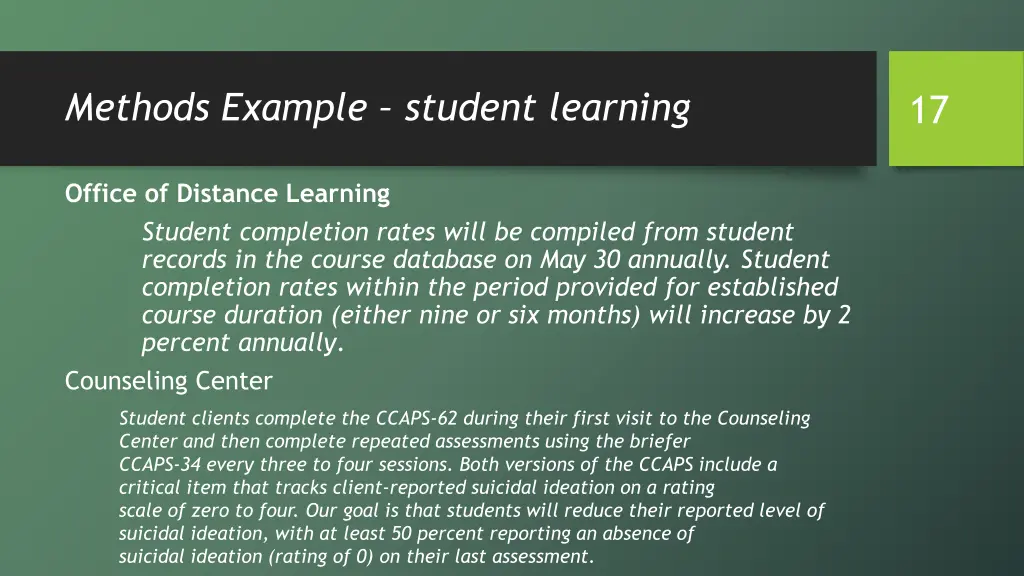 methods example student learning