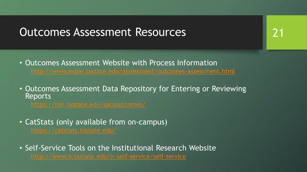 outcomes assessment resources