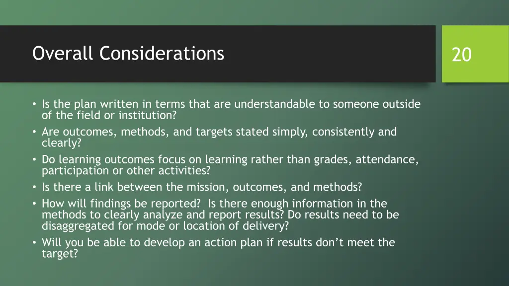 overall considerations