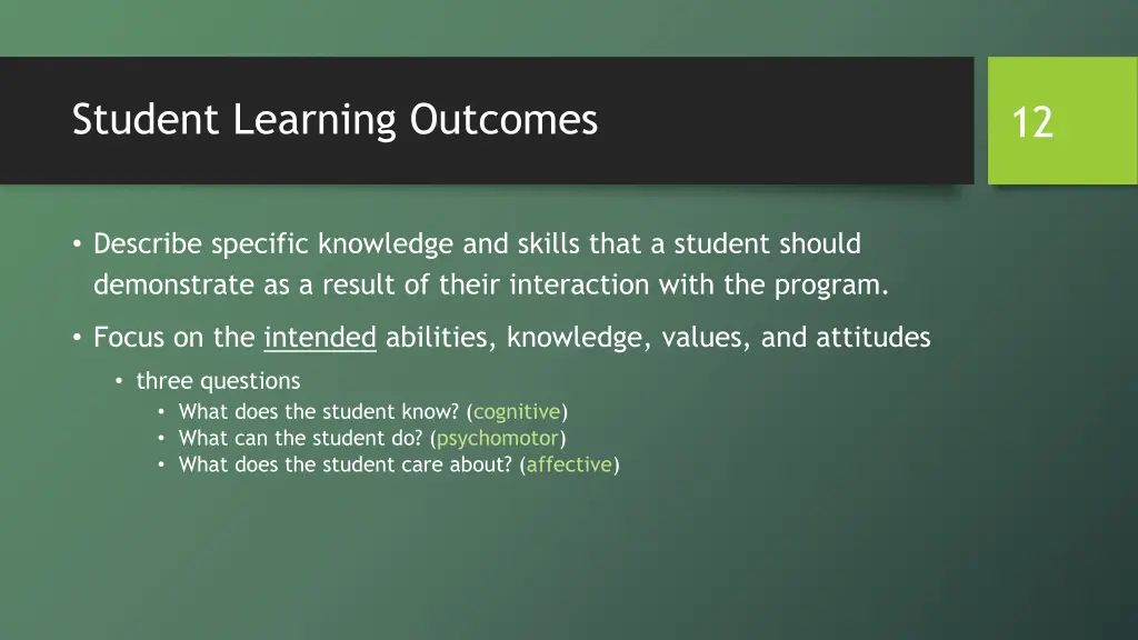 student learning outcomes