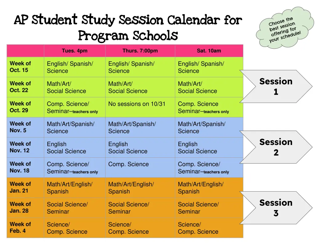 ap student study session calendar for ap student