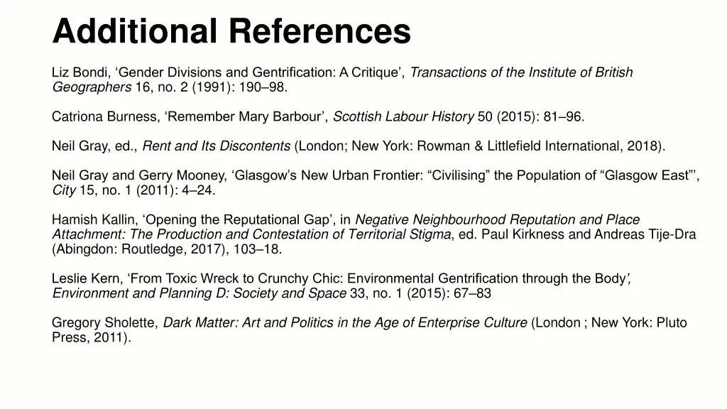 additional references