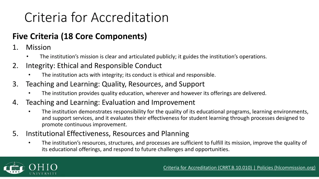 criteria for accreditation