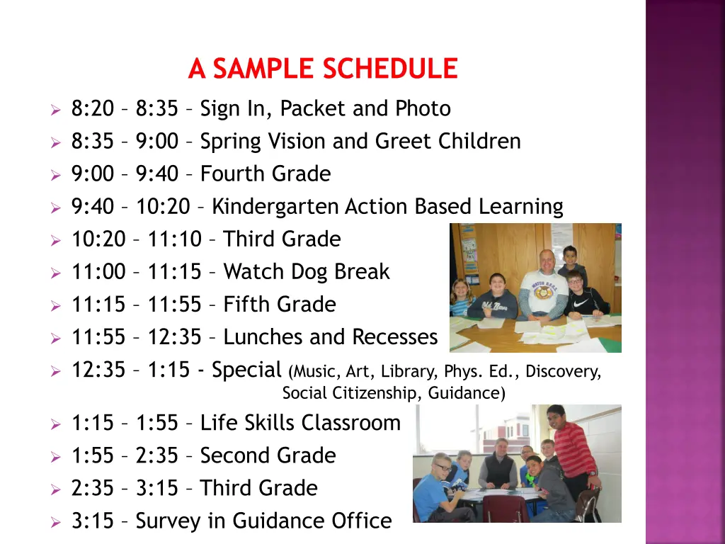 a sample schedule