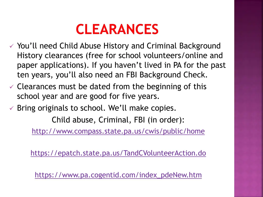 clearances
