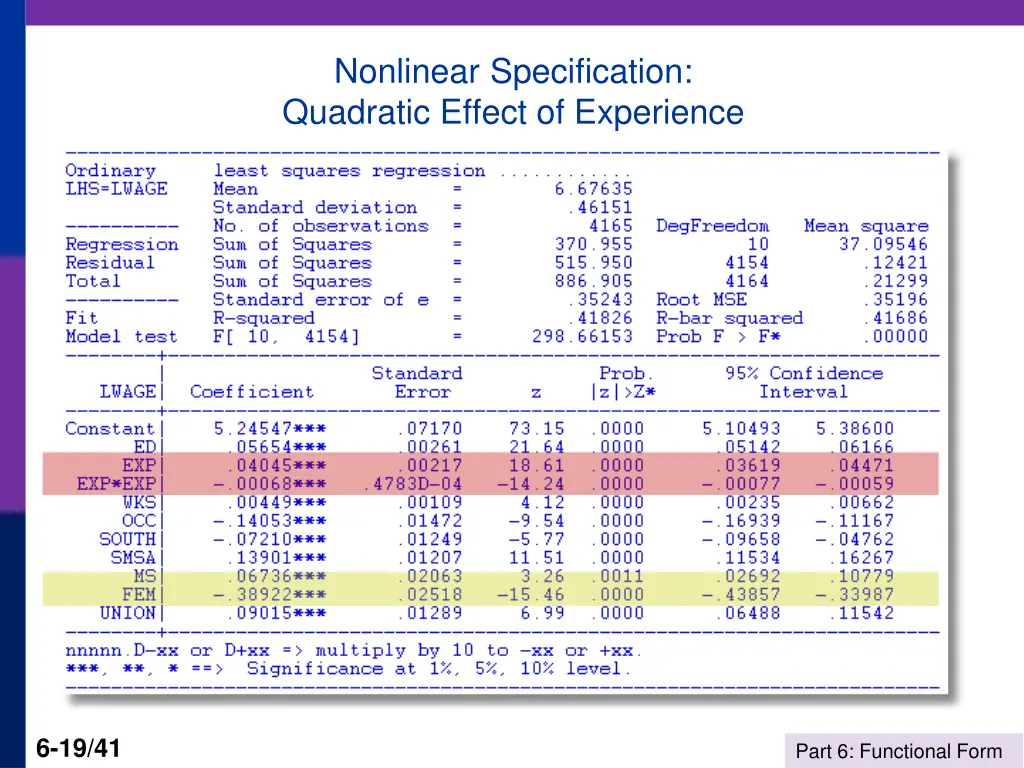 nonlinear specification quadratic effect