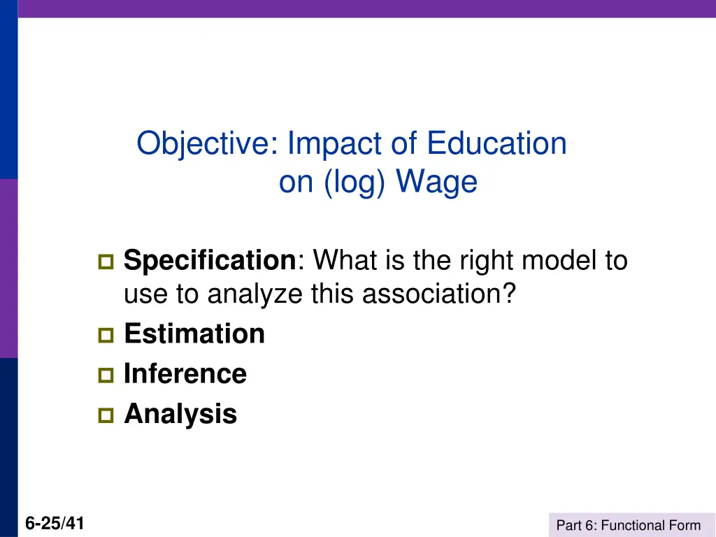 objective impact of education on log wage