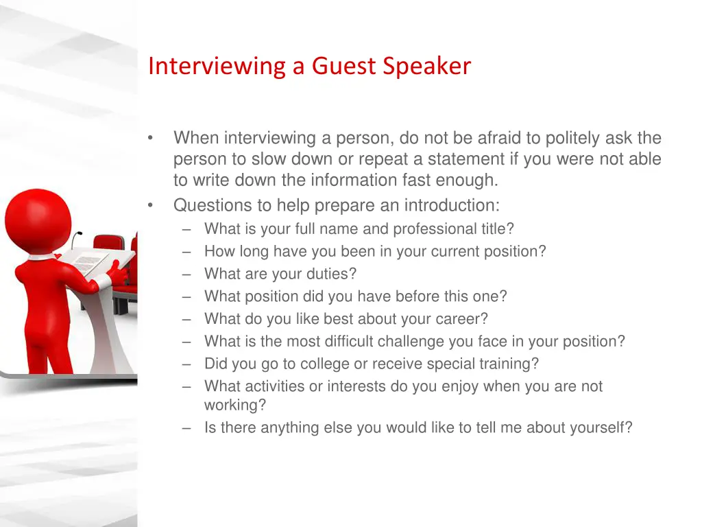 interviewing a guest speaker 1