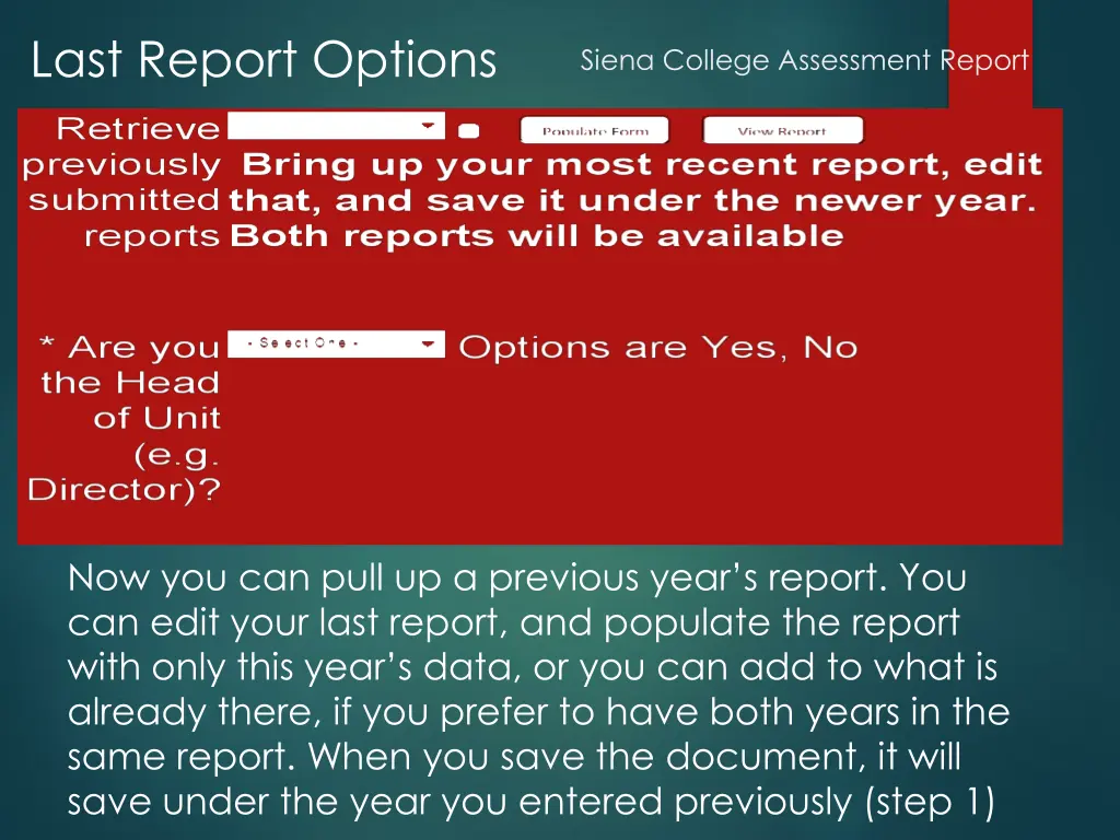 last report options