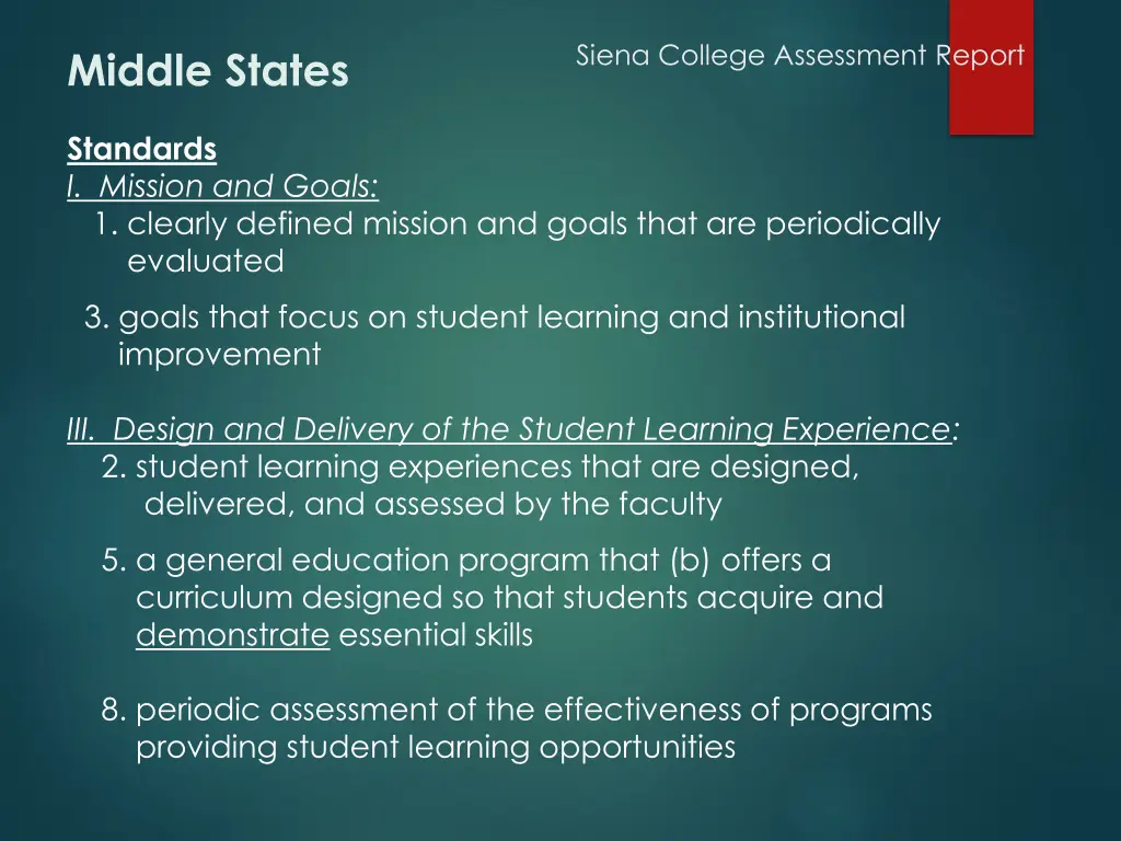 siena college assessment report 10