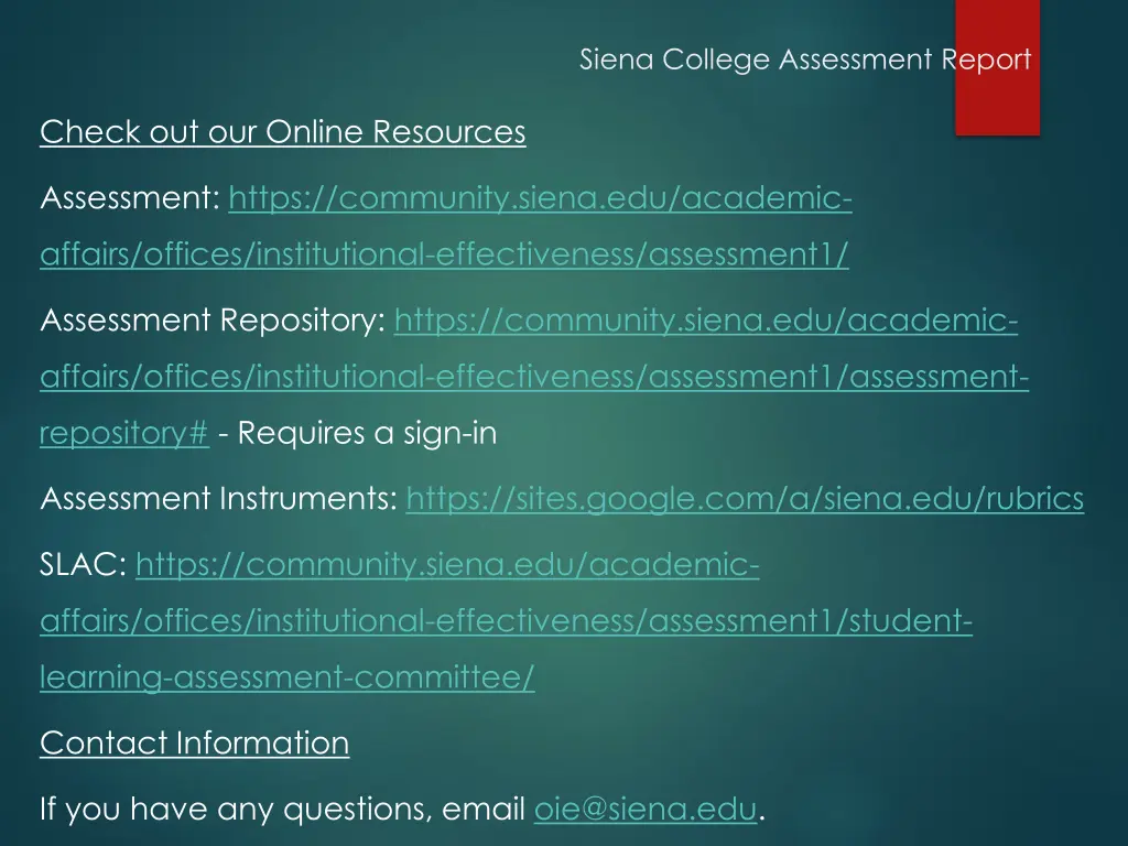 siena college assessment report 16