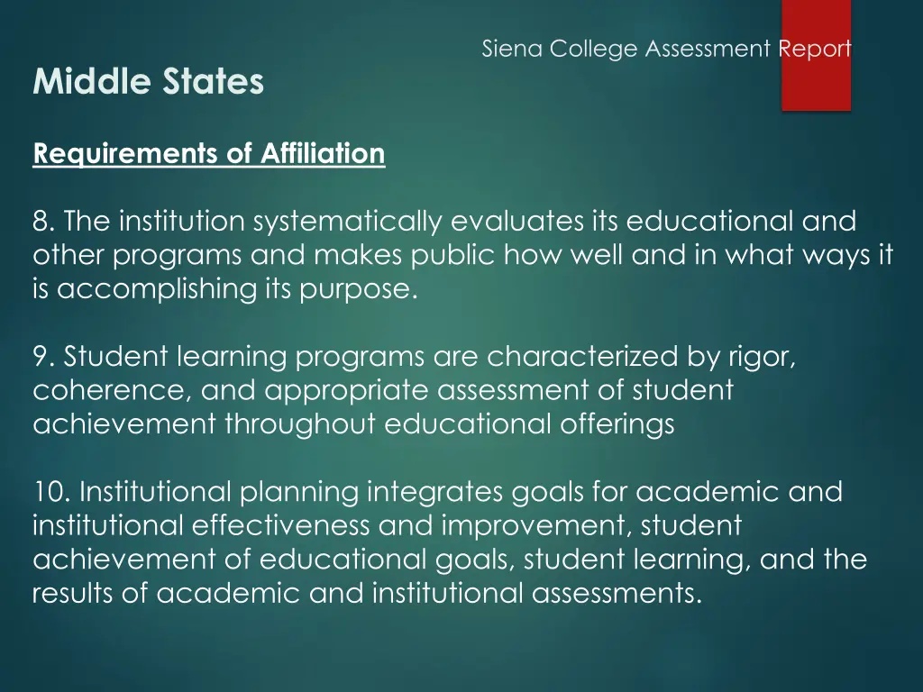 siena college assessment report 9