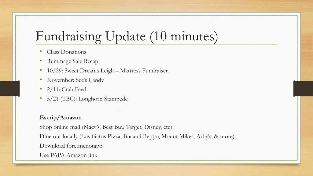 fundraising update 10 minutes class donations