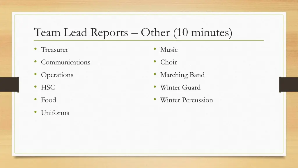 team lead reports other 10 minutes