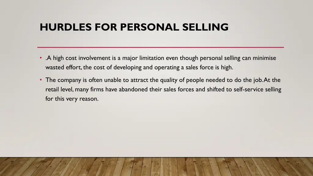 hurdles for personal selling